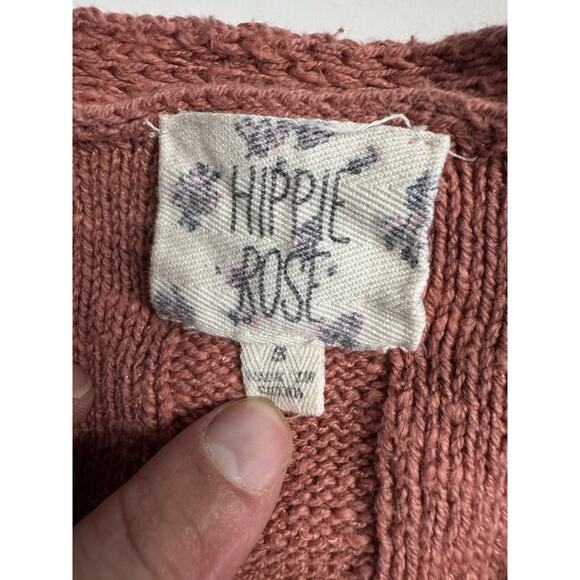 Hippie Rose Textured Knit Sweater Small Soft V Neck Red Pink - Picture 2 of 5